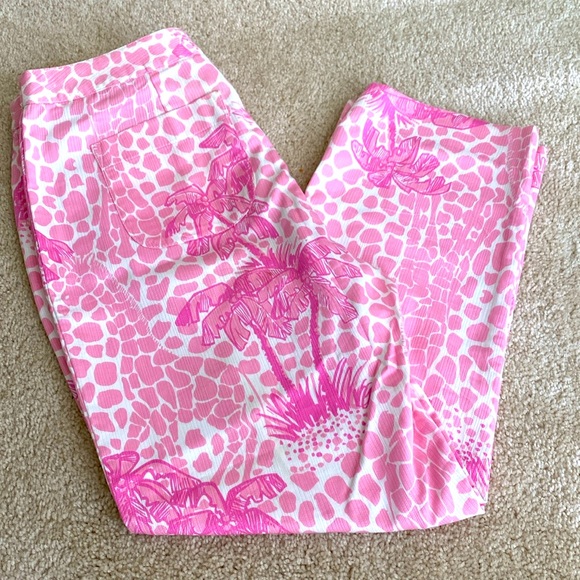 Lilly Pulitzer Pants - Vintage Lilly Pulitzer pink palm tree high rise cropped pants, 6